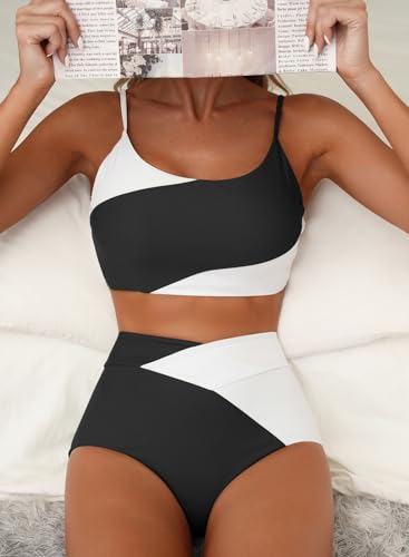 Image of Herseas Women 2 Piece High Waisted Bikini Sets Color Block Popular Swimsuit 2026 Summer Beach Best Bathing Suits