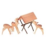 Direkt vom Fachhändler Dregeno Erzgebirge - Miniatur-Geschnitzte Rehe mit Futterraufe 4-teilig