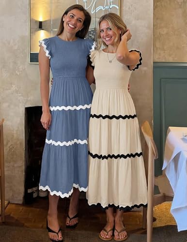 Image of ZESICA Womens Summer Casual Smocked Flowy Midi Dress