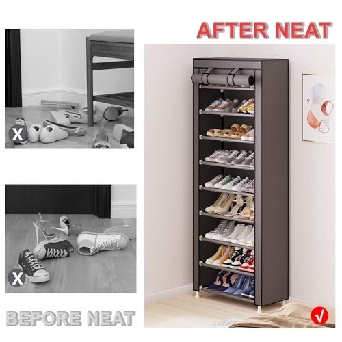 Calmootey 9 Tier Shoe Rack Organizer,Portable Shoe Shelf with Nonwoven Fabric Cover for Closet Hallway,Bedroom,Entryway,Grey