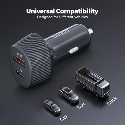 Image of Ubon CH57 Dual Output Fast Car Charger with 45W Type-C PD & USB 3.0, Charging Adapter Compatible with Cars for iPhone & Android Smartphone, Smartwatch (Black)
