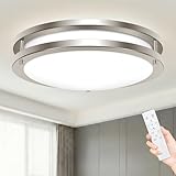 hepside LED Ceiling Light with Remote, 3000K-6500K Adjustable& Dimmable Flush Mount Ceiling Light Fixture, Timer, Night light, 10 inch Brushed Nickel Ceiling Light for Kitchen Bathroom Bedroom Hallway