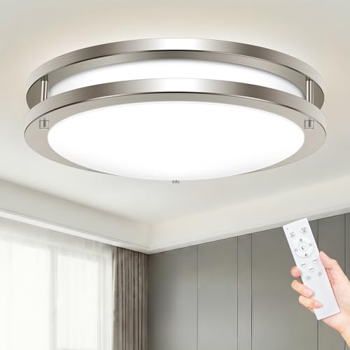 hepside LED Ceiling Light with Remote, 3000K-6500K Adjustable& Dimmable Flush Mount Ceiling Light Fixture, Timer, Night light, 10 inch Brushed Nickel Ceiling Light for Kitchen Bathroom Bedroom Hallway