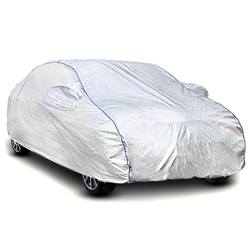 Image of Kerwa Waterproof Car Cover Compatible with Tata Altroz, Dust, UV & Scratch, All-Weather Proof Full Body Cover, Metallic Silver with Blue Lining, Triple Stitched Elasticated Bottom with Mirror Pocket