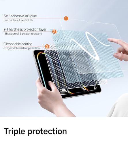 Image of SMARTDEVIL Screen Protector for iPad Pro 11 inch (2025 /2024, M5 /M4) with Easy Installation Frame, 9H Clear Tempered Glass Film, Anti-Shatter, 2 Pack