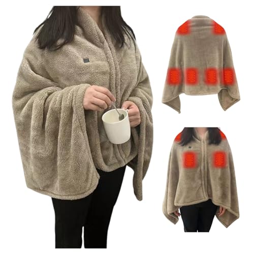 Heated Shawl Wearable Electric Blanket USB Rechargeable Body Cover Blanket 3 Mode Adjustable Soft Comfortable Blanket Machine Washable Khaki 31