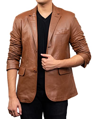 Image of Jild Lambskin Leather Jacket Men Casual Coat - Notched Collar Classic Bond's Style Ultimate Leather Blazer for Men