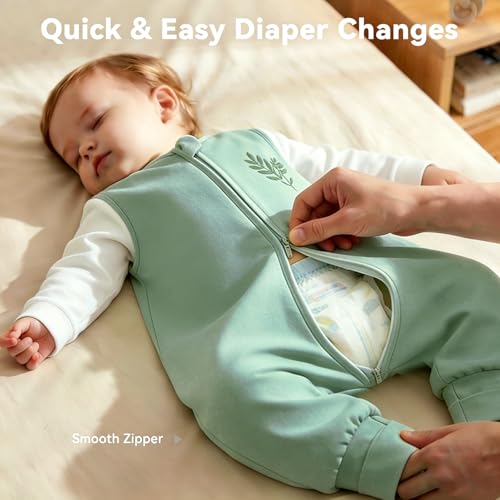 Image of Chilsuessy Toddler Sleep Sack with Feet 2-3 T, 0.5 TOG Cotton Baby Wearable Blanket with Legs, Sleep Bag Walker with 2-Way Zipper, Dark Green