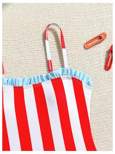 Floerns Girl's One Piece Swimsuit Striped Ruffle Trim Beach Vacation Bathing Suit3