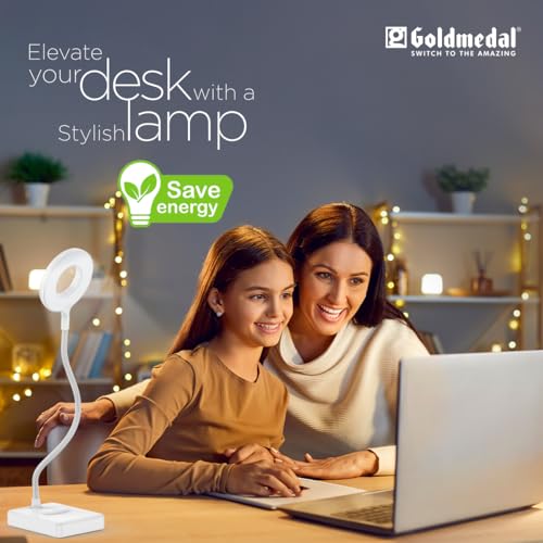 Image of Goldmedal Glow Desk 01 Portable Table Lamp with 3W LED Bulb|1200mAh Battery (Backup up to 3 to 4 Hrs) | Inbuilt Touch Panel | for Study Areas, Living Rooms, Office | 3 in 1 Color Changing (CNW)