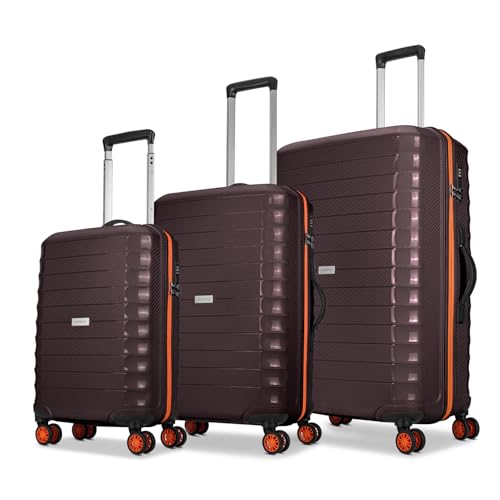 Image of Aristocrat Altitude 8 Wheel Set of 3 (Small + Medium + Large) Hard Case Trolley Bags | Combination Lock |Tough and Durable Luggage | 3 Year International Warranty | Suitcases for Travel| Brown