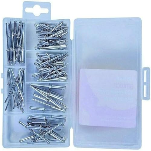 PaulStore 100PC Blind Rivets Set Assorted Hand Rivet POP Aluminium Head Steel Shank 6 Size