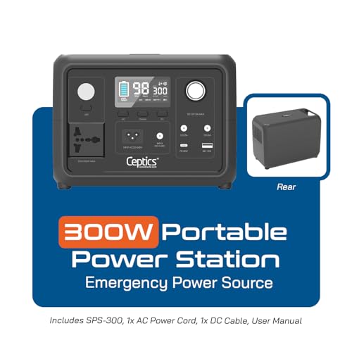 Image of Ceptics Portable Power Station 300W, Generator for home electricity, 10 Year Life, 0-100% Charge in 90 mins, 256Wh LiFePO4 Battery, Peak Power 600W, 230V-50Hz Voltage, for Home Backup & Outdoor Use