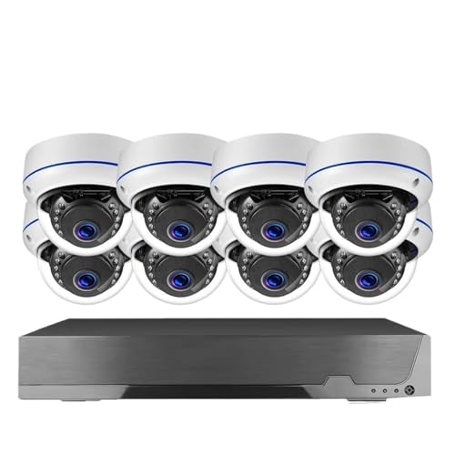 Cámaras de Vigilancia, Sistema de cámaras de Seguridad PoE de 8 Canales, Kit de videovigilancia Inteligente, cámara Domo de Metal, Conjunto de cámara IP de Audio CCTV de 8 Canales