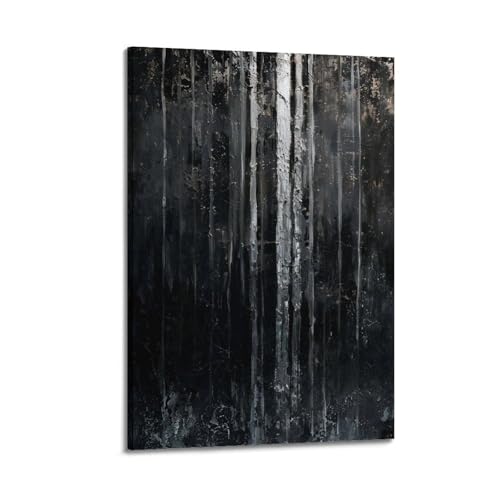 Black & Silver Textured Abstract Canvas Poster - Luxury Metallic