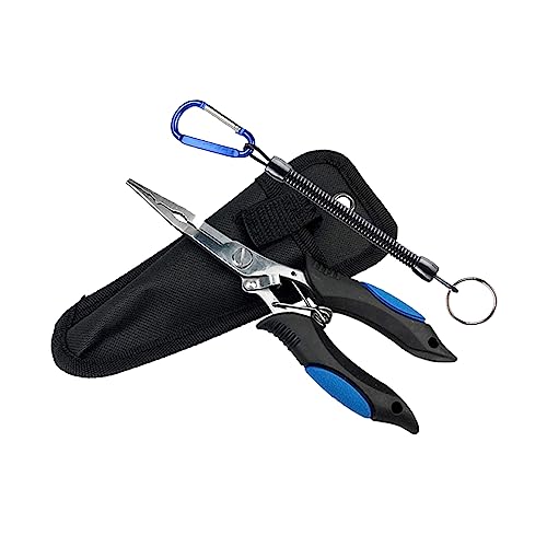 Long Nose Fishing Pliers Stainless Steel Fish Hook Remover with Lanyard for Freshwater Saltwater Fishing Gifts for Men Blue