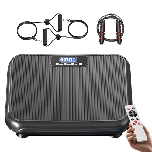 GartistGo Placa vibratoria, tabla de vibración para fitness con mando a distancia, cuerda de tracción y bandas de entrenamiento, 99 niveles de intensidad, placa de vibración para adelgazar