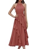 GRACE KARIN Women's Flowy Summer Dress Solid Color Sleeveless Ruffle Tiered Layered Flowy Swing Long Maxi Dress with Belt Pink M