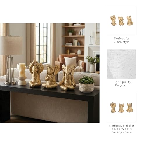 Juego de 3 Figuras Elefante de Resina en Pose de Meditación Dorado miniatura 5