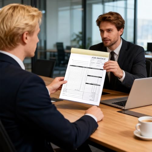 Carbonless Work Order Forms & 7.5 x 11 Inches Invoice Book, 50 Sets for Small Business, 2-Part Business Invoices with Carbon Copies, Sales Order Receipt Book