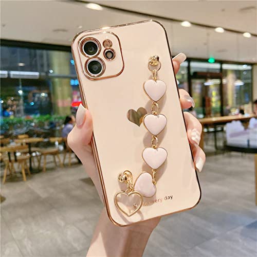 Coque iPhone coeur galvanisée avec chaîne dragonne antichoc élégante
