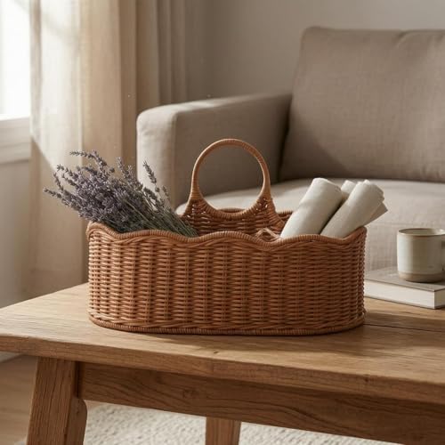 Cesta de almacenamiento rectangular de imitación ratán con asa arqueada Folpus 6