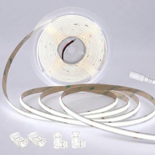 Image of COB LED Strip Lights 24V CRI 93+ 16.4 ft Flexible Cuttable Bright White LED Light Strip for Kitchen Cabinet Office Living Room Decoration (Cool White 6000K, Power Supply and Dimmer Not Included)