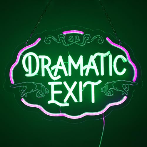 Image of Dramatic Exit Neon Sign,Funny Quote Neon Lights for Home Bar Decor,USB Powered LED Light Up Signs for Bedroom,Man Cave,Pub, Lounge,Gift for Birthday,Christmas