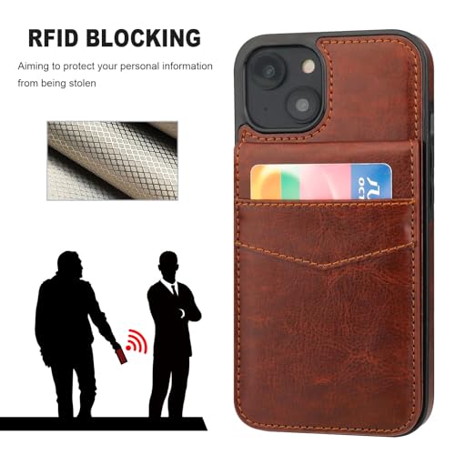 Image of KIHUWEY for iPhone 13 Case Wallet Compatible with MagSafe Wireless Charging, Credit Card Holder, RFID Flip Leather Magnetic Clasp Kickstand Heavy Duty Protective Cover 6.1 Inch (Brown)