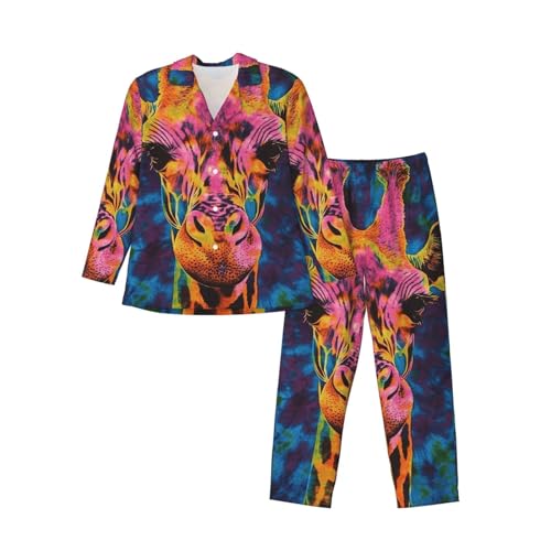 Tie Dye Pattern Of Giraffe Mens Pajamas Set Button Down Sleepwear Set Long Sleeve Loungewear With Pockets3