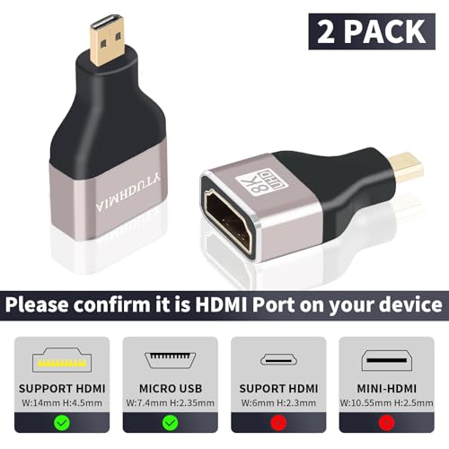 Aimhduty Micro Hdmi To Hdmi Adapter 8K Gold Plated, 2 Pack Hdmi Female To Micro Hdmi Male Connector, Support 8K@60Hz,4K@120Hz, Compatiable With Camera, Laptop, Projector Etc thumb #1
