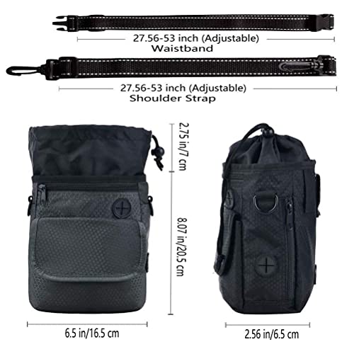 HANWELL Futterbeutel für Hunde Leckerlies, Hundeleckerlitasche mit Poop Spender-Verstellbarer Taillen/Schulterriemen, Mehrfachtaschen für Tragende Hunde Kibble und Spielzeug (Grey, Fußballmuster)