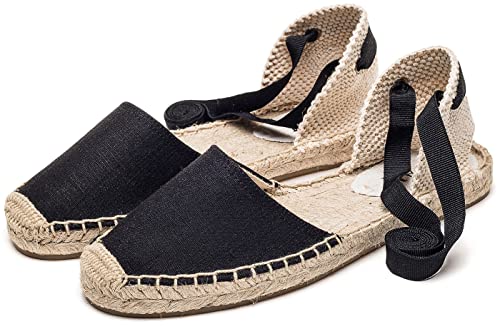 Image of Women's Espadrille FLat Sandals Closed Toe Ankle Wrap,Classic Lace Up Summer Dressy Flat Shoes