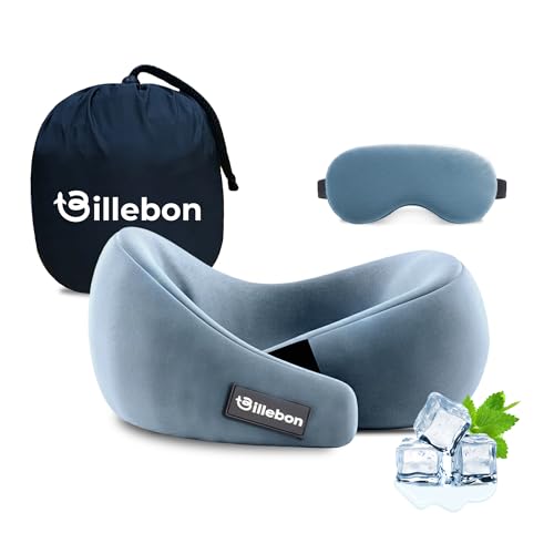 Image of Billebon Gel Infused Memory Foam Neck Pillow, Travel Pillow with Adjustable Velcro Straps, Neck Pillow for Travelling & Flight Travel, Ergonomic Support for Comfort & Pain Relief(Grey Combo)
