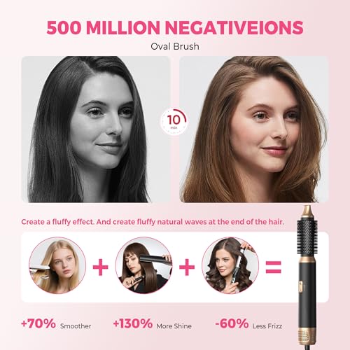 Image of Atopskins 5 in 1 Hair Dryer Brush Set, Detachable Hot Air Styler, Blow Dryer Brush, 3 Heat Settings Auto Curling Wrap Styler, Ionic Hair Styling Tools - Straighten Curl Dry Volumize Smooth (Black)
