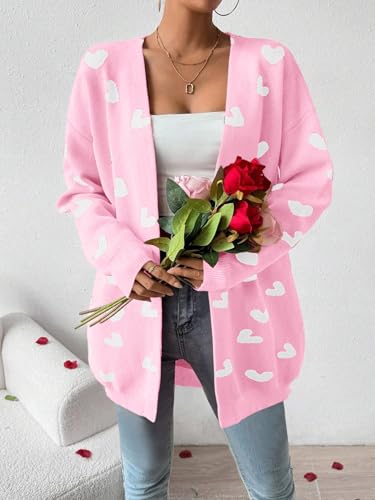 Womens Cute Heart Cardigans Oversized Long Sleeve Open Front Knit Sweaters4