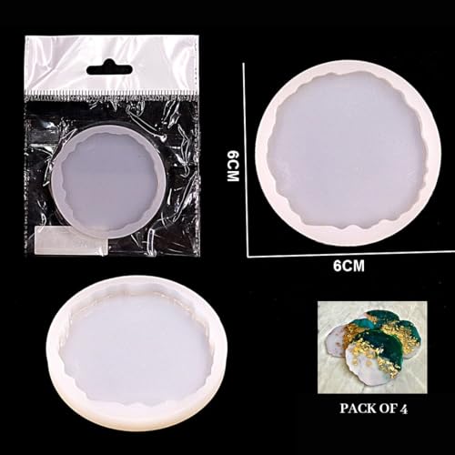 Image of R H Lifestyle Silicone Mould Set for Resin Art - Round Agate Coaster and Photo Frame Epoxy Casting Tray - 4 Pieces, 2 Inch