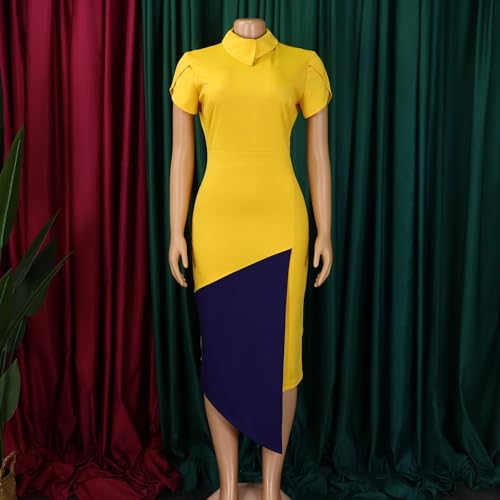 New Women's Slanted Neck Fashionable Temperament Short Sleeved Hip Hugging Color Blocked Pencil Skirt3