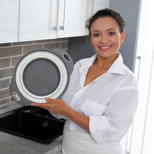 Killer'S Instinct Outdoors WHI-1PC White Round Silicone Collapsible Colander – Silicone Round Kitchen Strainers With Plastic Handles Small Foldable Kitchen Strainer Perfect thumb #5
