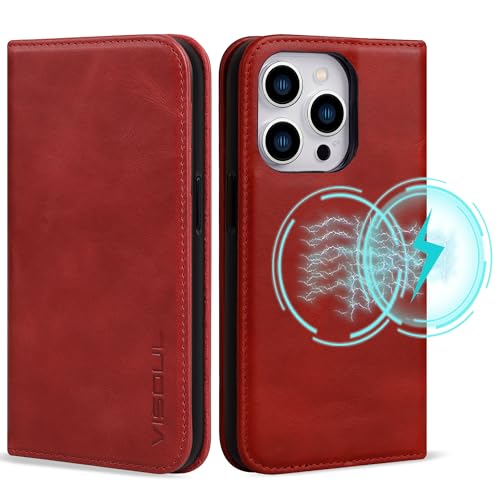 VISOUL Leather Case for iPhone 15 Pro Max, Genuine Leather iPhone 15 Pro Max Wallet Case with 4 Card Slots Kickstand Shockproof Protective Folio Case Compatible with iPhone 15 Pro Max 6.7