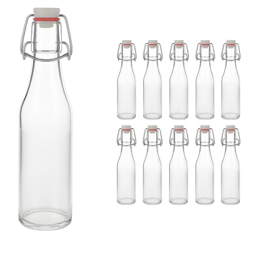 hocz 10x leere Bügelflaschen 330ml zum Befüllen Weiß - kleine Flaschen mit Bügelverschluss - 10er Bügel Glasflaschen Set für Bier, Saft, Getränke, Likör, Öl, Saucen - 10 Stück, 330 ml, Weiß