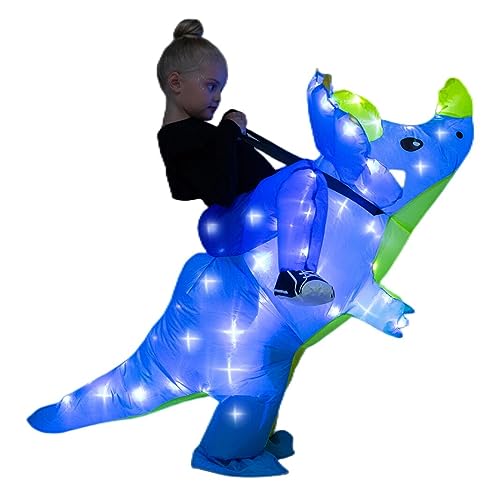 Disfraz Inflable Infantil Dinosaurio Triceratops Azul miniatura 6