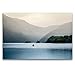 Produktbild CALVENDO Premium Textil-Leinwand 120 x 80 cm Quer-Format Blick vom Hotel am Eibsee, bei Nebel in der Dämmerung, Leinwanddruck von Dennis Gelner