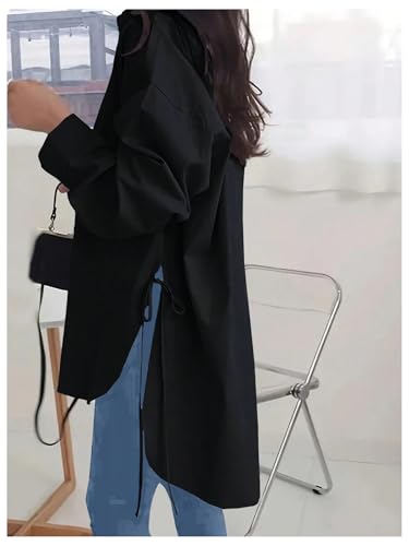 Verdusa Women's Oversized Button Down Shirts Split High Low Long Sleeve Blouses Tunics Tops3