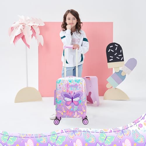 Image of Kid's Luggage Set 2 Piece Suitcase Set 16 inch Hardside Luggage with Spinner Wheels Girls Carry on Toddler Travel Rolling Suitcase with Neck Pillow Airline Approved