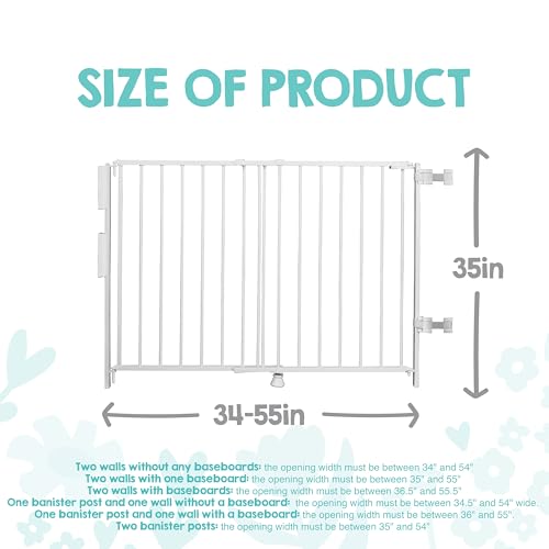 Image of Regalo Safety 35 inch Extra Tall Baby Gate for Top of Stairs & Dooways | Fits Openings 34 inch-55 inch Wide, Hardware Mounted, For Babies, Toddlers & Pets, White, Tested & Trusted for 30 Years