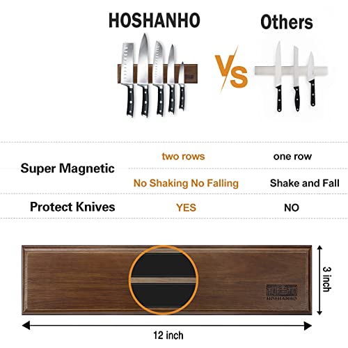Magnetic Knife Holder For Wall 12 Inch, Hoshanho Powerful Magnetic Knife Strip, Acacia Wood Magnet Knife Rack For Kitchen Knives & Tools #TOP3
