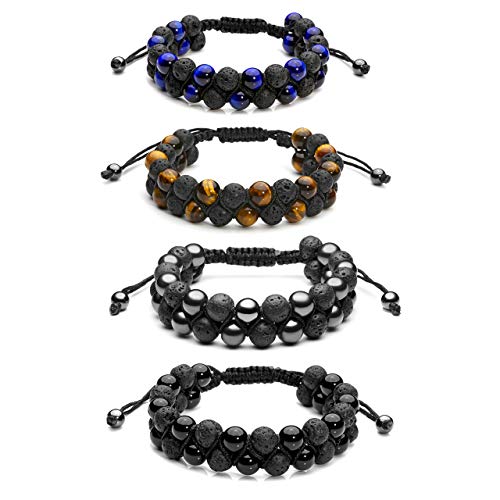 Jovivi 4pcs mens lava rock stone essential oil bracelet tiger eye…