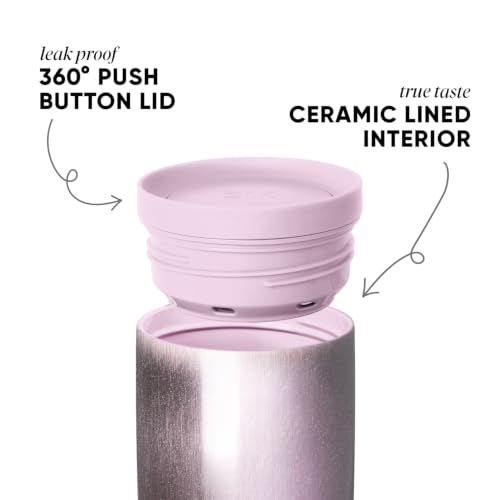Image of Simple Modern Travel Coffee Mug Tumbler with 360 Lid | Ceramic-Lined Insulated Stainless Steel Cold Brew Iced Coffee Cup | Gift for Women Men Her | Voyager Signature | 16oz | Strawberry Milk Cateye