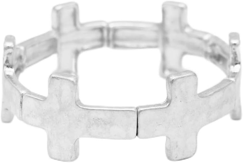 Rosemarie's Religious Gifts Women's Statement Cross Charms Stretch Bangle Bracelet, 6.5"